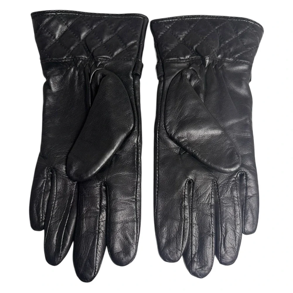 Vintage Preston‎ & York Black Leather Gloves Quilted Fleece Lined M